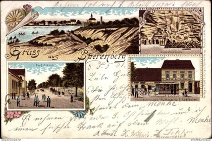 Lithographie Sperenberg am Mellensee Brandenburg, Gips-Steinbruch, Restaurant Locher, Dorfstraße