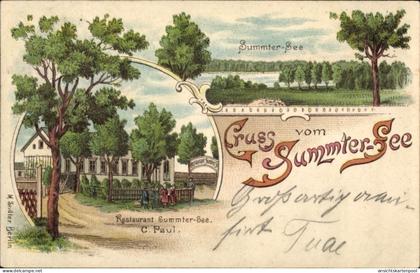 Lithographie Summt Mühlenbeck Mühlenbecker Land, Summter See, Restaurant C. Paul
