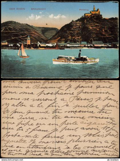 Ansichtskarte Braubach Marksburg BRAUBACH Rhein Schiff 1910