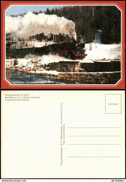 Ansichtskarte Breitenbrunn (Erzgebirge) Dampflokomotive 50 3696-7 Winter 1992
