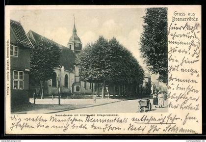 AK Bremervörde, Neuestrasse mit Kirche und Kriegerdenkmal