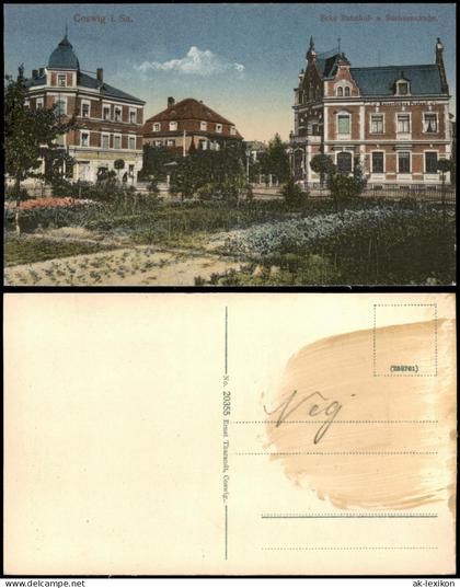 Ansichtskarte Coswig (Sachsen) Sachsenstraße und Bahnhofstraße 1914