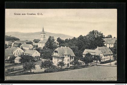 AK Crostau i. O.-L., Panorama mit Kirche