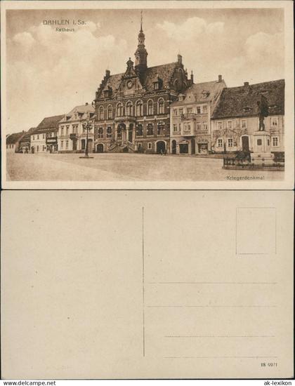 Ansichtskarte Dahlen Kriegerdenkmal, Markt, Geschäfte 1922
