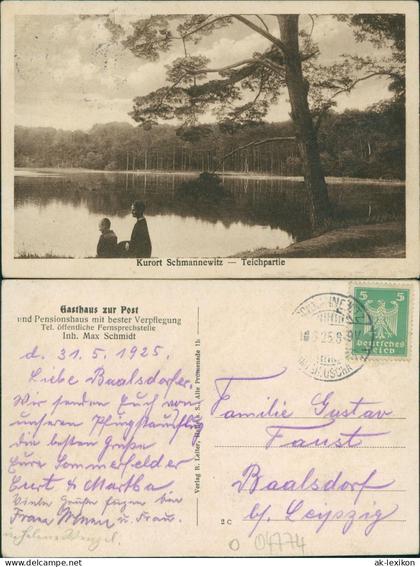 Ansichtskarte Schmannewitz-Dahlen Teichpartie - Mutter mit Kind 1925