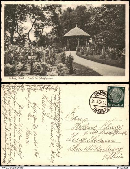 Ansichtskarte Dahme (Mark) Partie Schloss-Garten 1939   gel  nach Ziegelheim