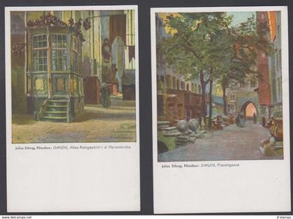 1932. DANZIG 2 post cards DANZIG. Frauengasse + Danzig. Altes Ratgestühl i. d. Marienkirche.  - JF427881