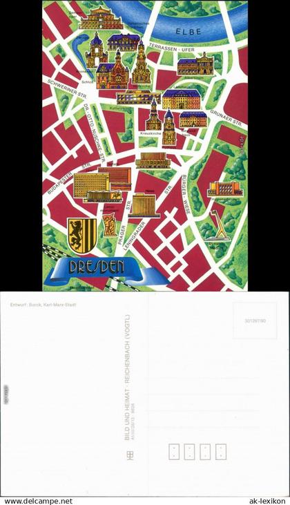 Ansichtskarte Dresden Stadtplan Dresden Altstadt 1990