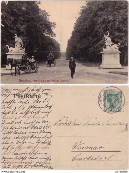 Dresden Drježdźany Eingang Großer Garten - Kutschen Ansichtskarte  1913