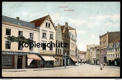 ALTE POSTKARTE DÜREN WEYERSTRASSE OPEL-FAHRRÄDER LEDER-FAHRRAD-HANDLUNG PETER SCHUSTER Ansichtskarte AK cpa postcard