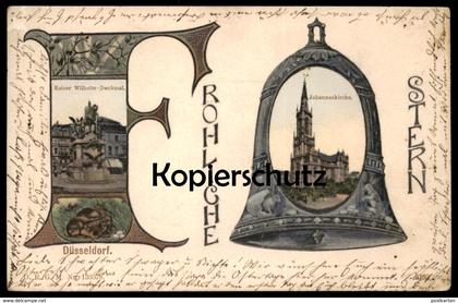 ALTE POSTKARTE DÜSSELDORF FRÖHLICHE OSTERN KAISER WILHELM DENKMAL JOHANNESKIRCHE Glocke Easter postcard AK Ansichtskarte