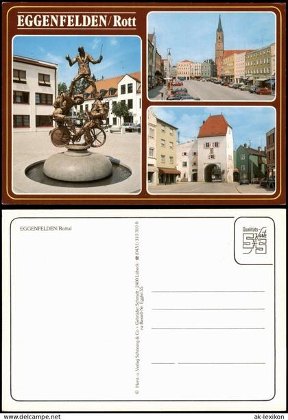 Eggenfelden Mehrbildkarte mit 3 Ortsansichten, Radfahrer-Denkmal 1980