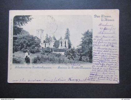AK Elsass 1899 Das Elsass L'Alsace Klosterruine Truttenhausen nach Clermont und dann weitergeleitet / 3 franz. Stempel