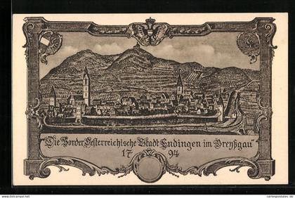 Künstler-AK Endingen, Teilansicht mit Kirche
