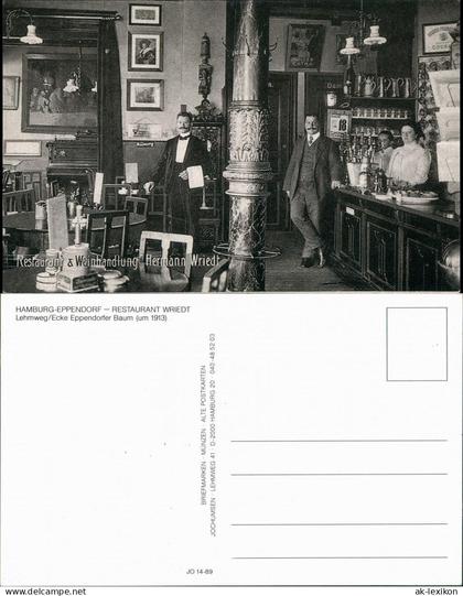 Eppendorf-Hamburg Repro-AK RESTAURANT Lehmweg Ecke Eppendorfer Baum  1913 1989