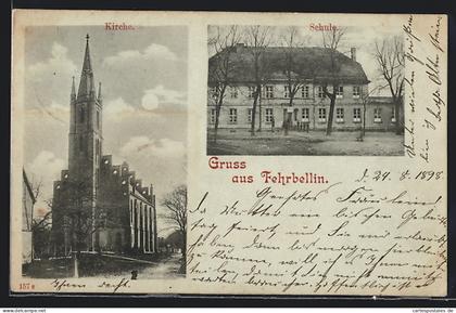Mondschein-AK Fehrbellin, Kirche und Schule