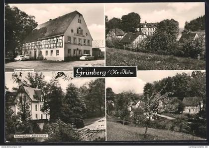 AK Grünberg /Flöha, Erholungsheim Käthe Kollwitz, Betriebsgaststätte und Ortsansichten