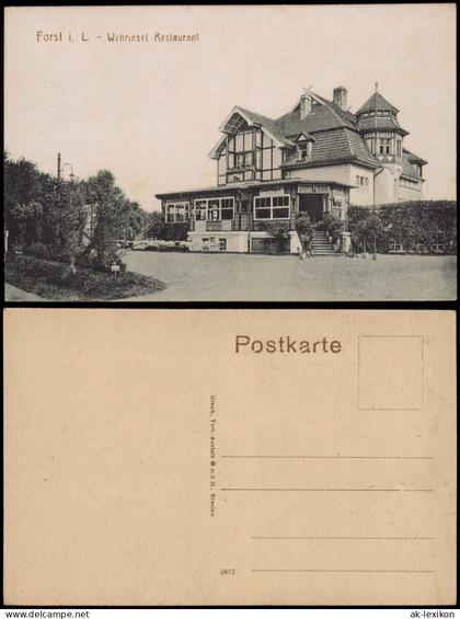 Ansichtskarte Forst (Lausitz) Baršć Wehrinsel Restaurant 1919
