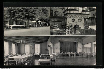 AK Friedeburg i. Ostfr., der Gasthof Gerh. Oltmanns, Aussenanlagen, im Gastraum, Tanzsaal