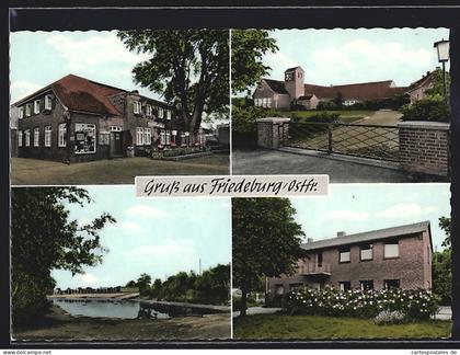 AK Friedeburg / Ostfriesl., Hotel Deutsches Haus, Inh. Peter Ricklets, See, Gebäudeansichten