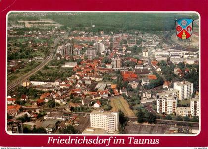 Friedrichsdorf  Taunus Hessen Stadtpanorama Luftaufnahme Taunus Wappen Hochhaeus