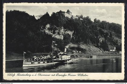 AK Fürstenberg /Oberweser, Schloss Fürstenberg mit Dampfer Kaiser Wilhelm