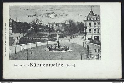 AK Fürstenwalde /Spree, Denkmal im Mondschein
