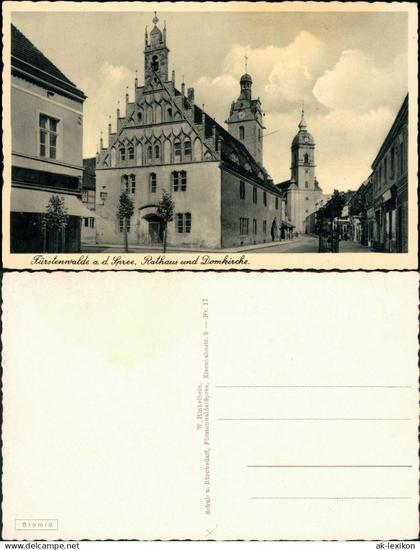 Ansichtskarte Fürstenwalde Straße, Geschäfte - Rathaus 1932