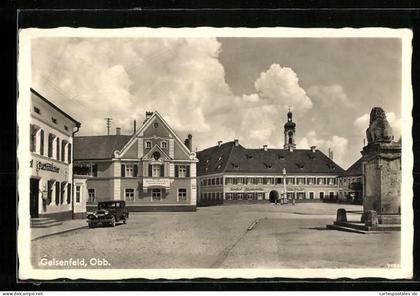 AK Geisenfeld /Obb., Ortspartie mit Gasthof Klosterbräu und Denkmal