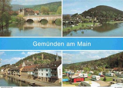 Gemuenden  Main Panorama fraenkische Dreifluessestadt Bruecke Campingplatz