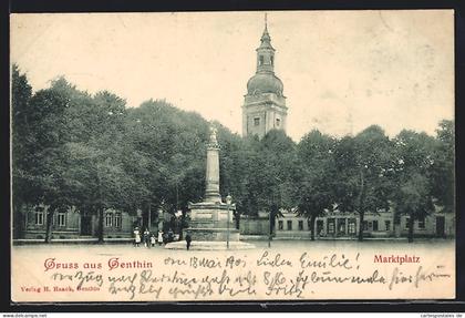AK Genthin, Marktplatz mit Denkmal