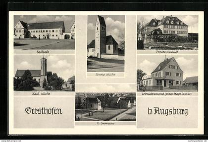 AK Gersthofen b. Augsburg, Rathaus und Kirchen