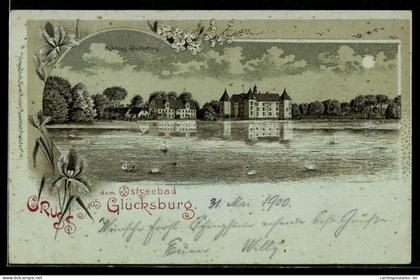 Mondschein-AK Glücksburg, Blick auf das Schloss Glücksburg