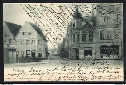 AK Glückstadt, Deichstrasse mit Geschäften