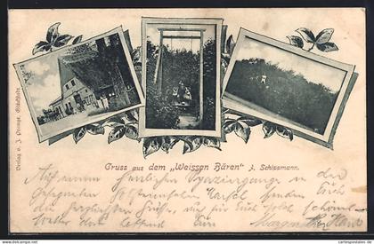 AK Glückstadt, Gasthof Zum weissen Bären, Schaukel, Ortspartie