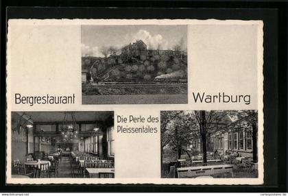 AK Gössnitz, Bergrestaurant Wartburg, Innenansicht, Garten