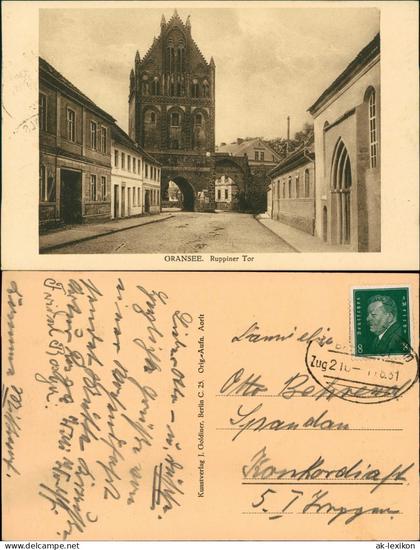 Ansichtskarte Gransee Ruppiner Tor, Straßenszene 1931