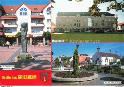 Griesheim Hessen Die Zwiebelfrau Statue Marktplatz Ladenpassage Partie an der Ki