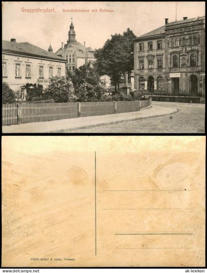 Ansichtskarte Großröhrsdorf Bahnhofstraße mit Rathaus 1912