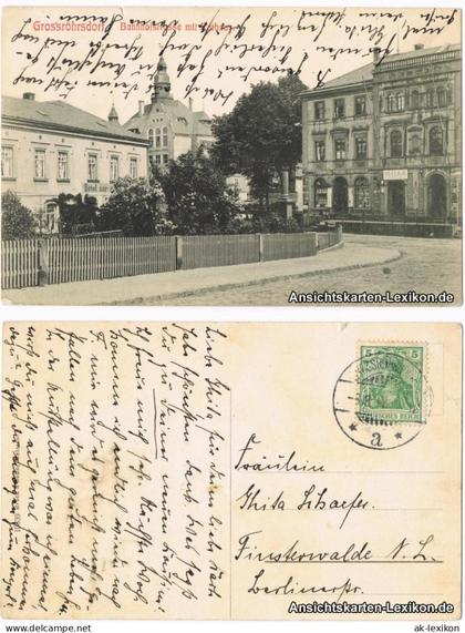 Ansichtskarte Großröhrsdorf Bahnhofstraße mit Rathaus 1912