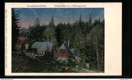 AK Grossschweidnitz, Blick auf die Höllmühle im Höllengrund, Lunakarte