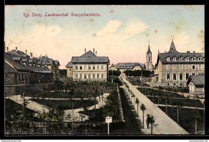 AK Grossschweidnitz, Kgl. Sächs. Landesanstalt mit Anlagen aus der Vogelschau, Kirche