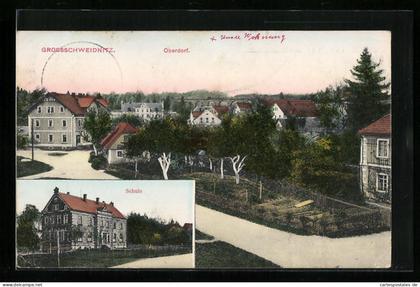 AK Grossschweidnitz, Oberdorf mit Strassenpartie, Schule