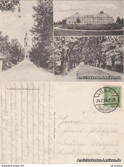 Großschweidnitz (OL) Swóca 3 Bild: Landesanstalt, Kirche und Allee 1924