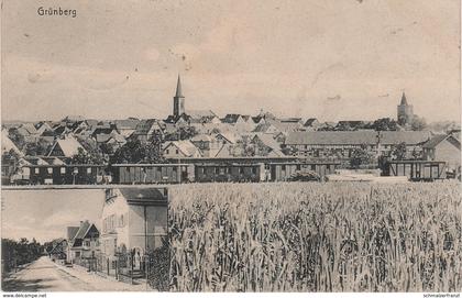 AK Grünberg Hessen Bahnhof Zug Eisenbahn Gasthof ? a Rabenau Homberg Ohm Mücke Reiskirchen Laubach Ulrichstein Gießen