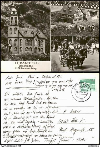 Ansichtskarte Waschleithe-Grünhain-Beierfeld MB: Miniaturen, Kutsche 1983