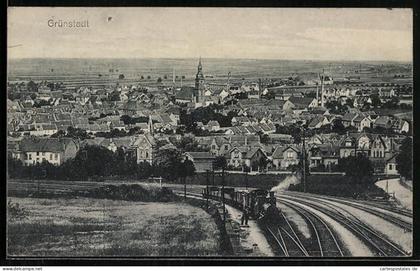 AK Grünstadt / Pfalz, Teilansicht mit Kirche
