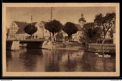 AK Gundelfingen, Brücke, Kirche, Flussufer
