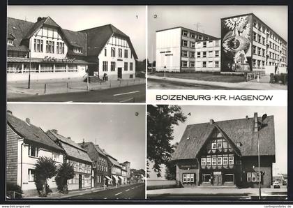 AK Boizenburg /Hagenow, Ortsansichten v. Oberschule, Hotel u. Clara-Zetkin-Strasse
