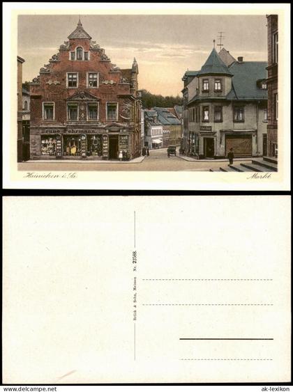 Ansichtskarte Hainichen Marktplatz Geschäfte Bruno Fuhrmann 1924